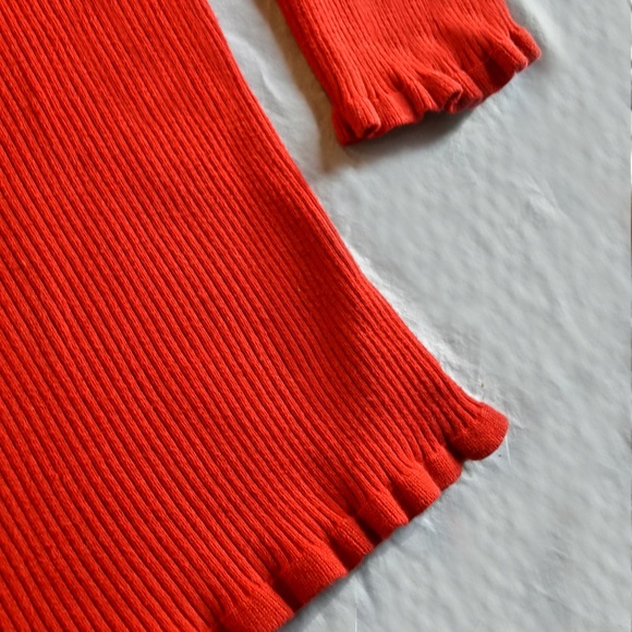 Red Sweater Vintage Cotton Knit Ruffle Edge Trim - Picture 4 of 8